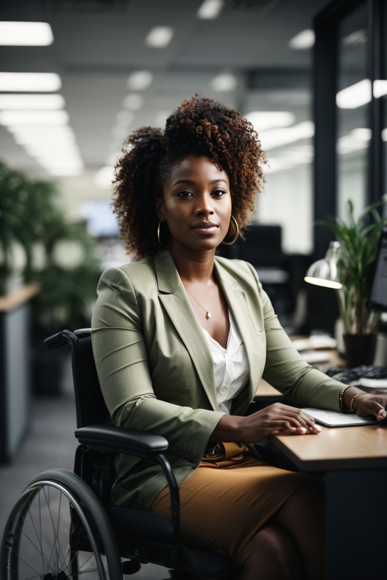 Black woman in a wheechair in an office setting