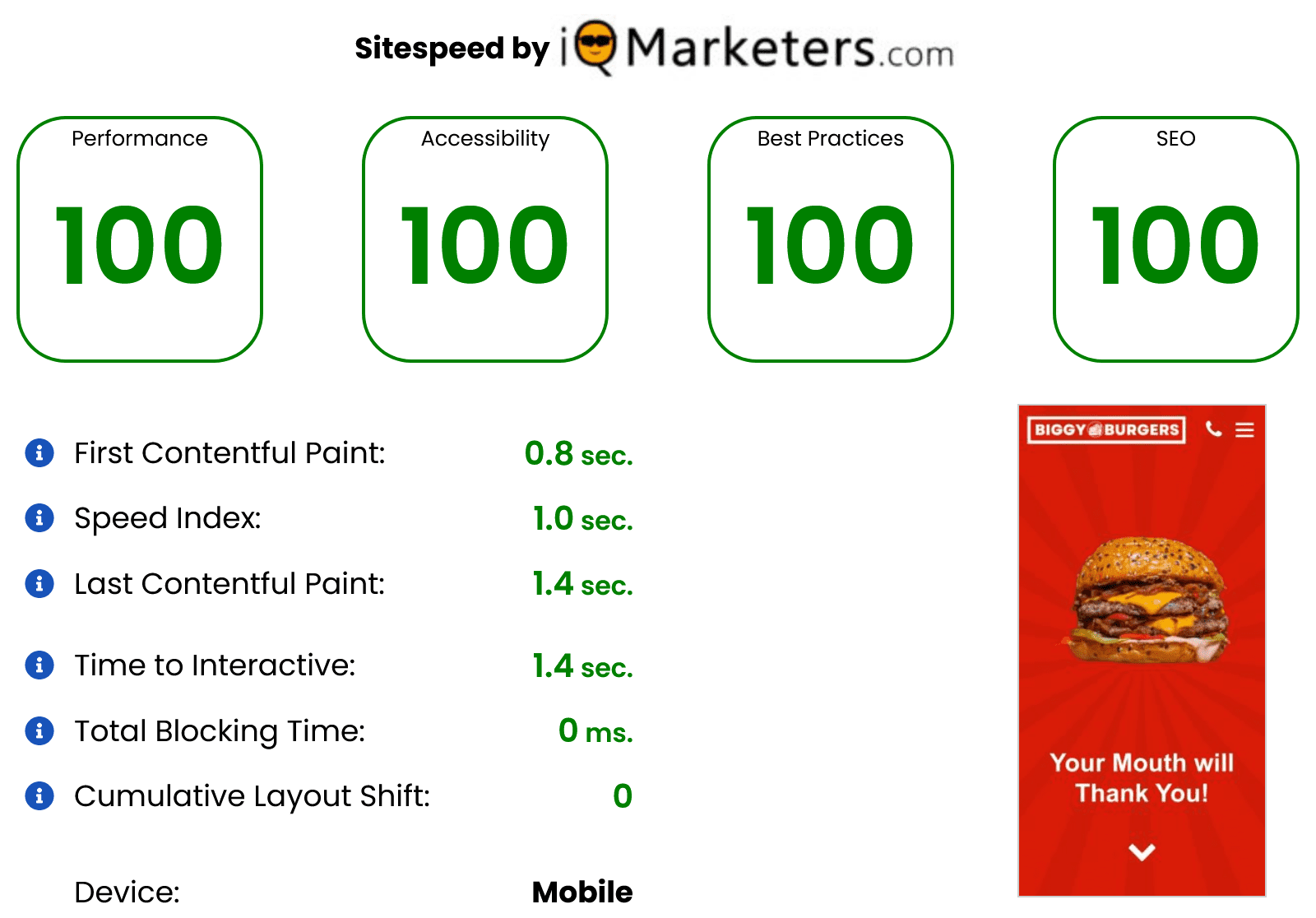 site speed scores from Google