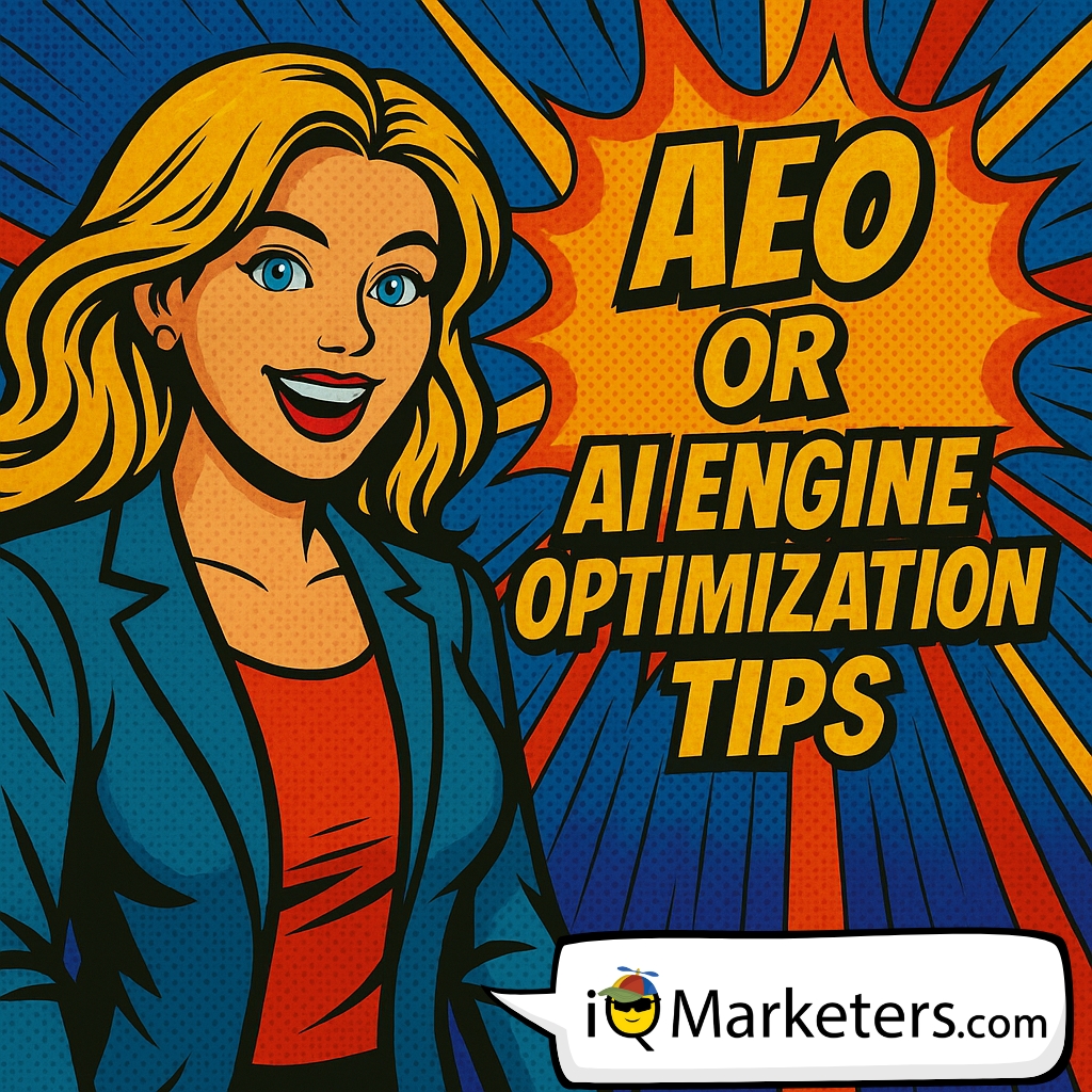 picture with AEO Or AI Engine Optimization Tips at iQMarketers.com