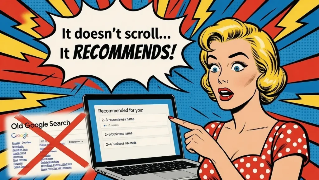 woman pointing and new ai search