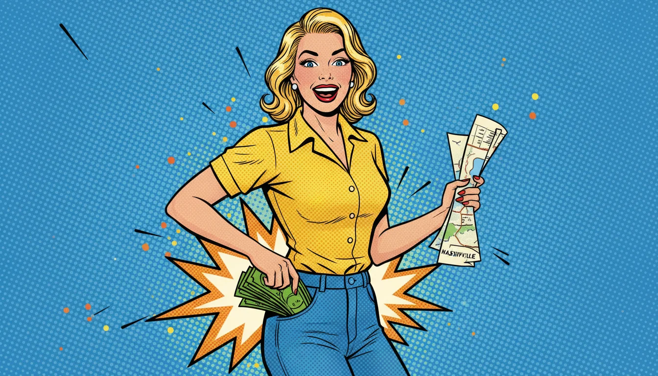 Thrilled blonde finds grant cash for Nashville web design—like a lucky jeans jackpot!