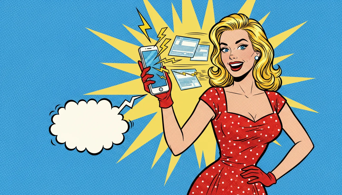 Speedy blonde tests mobile site on phone—optimization essentials for Apple's fast AI search.