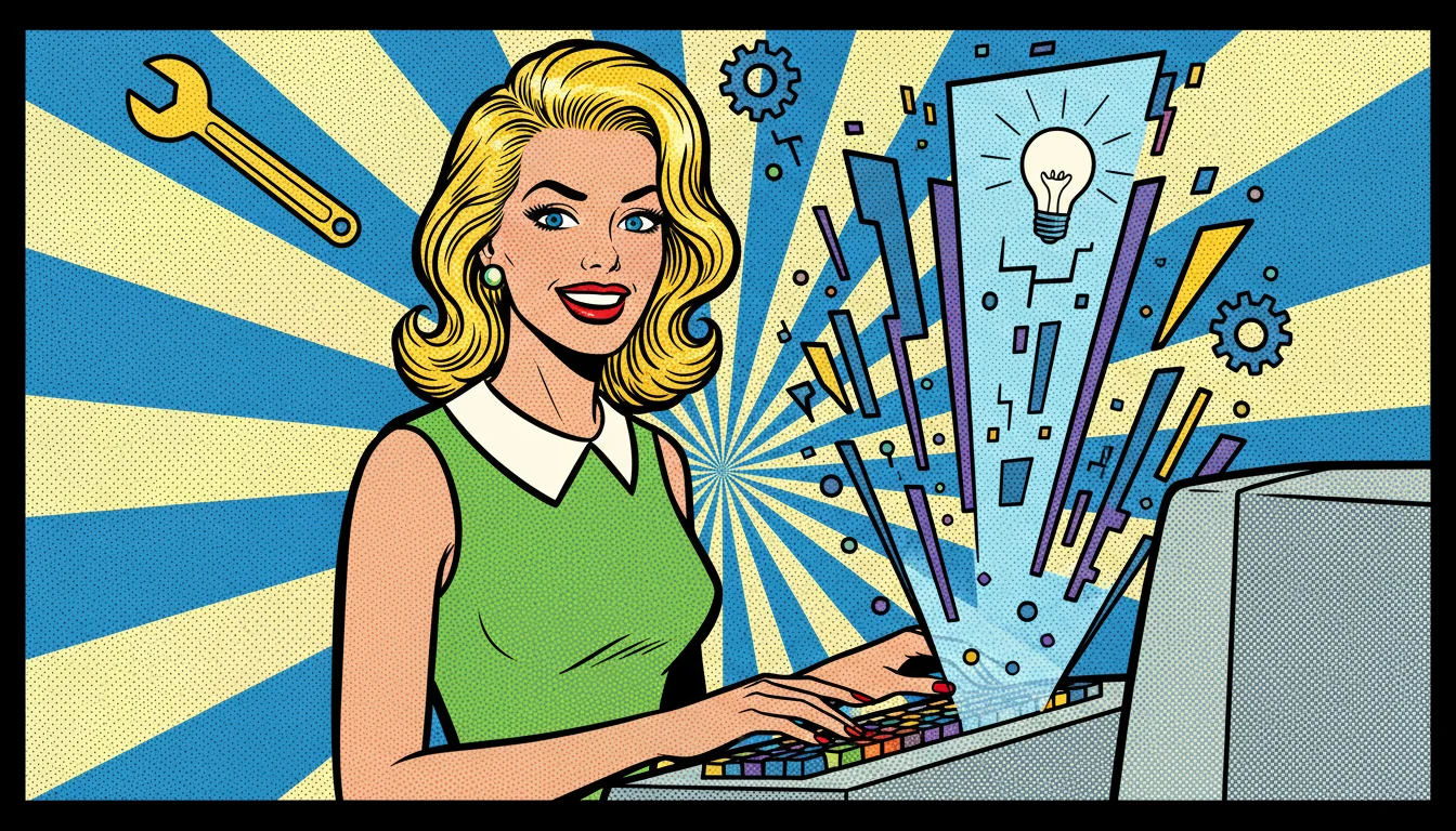 Blonde coder whips up speakable schema on her laptop, turning site tweaks into voice-friendly wins.