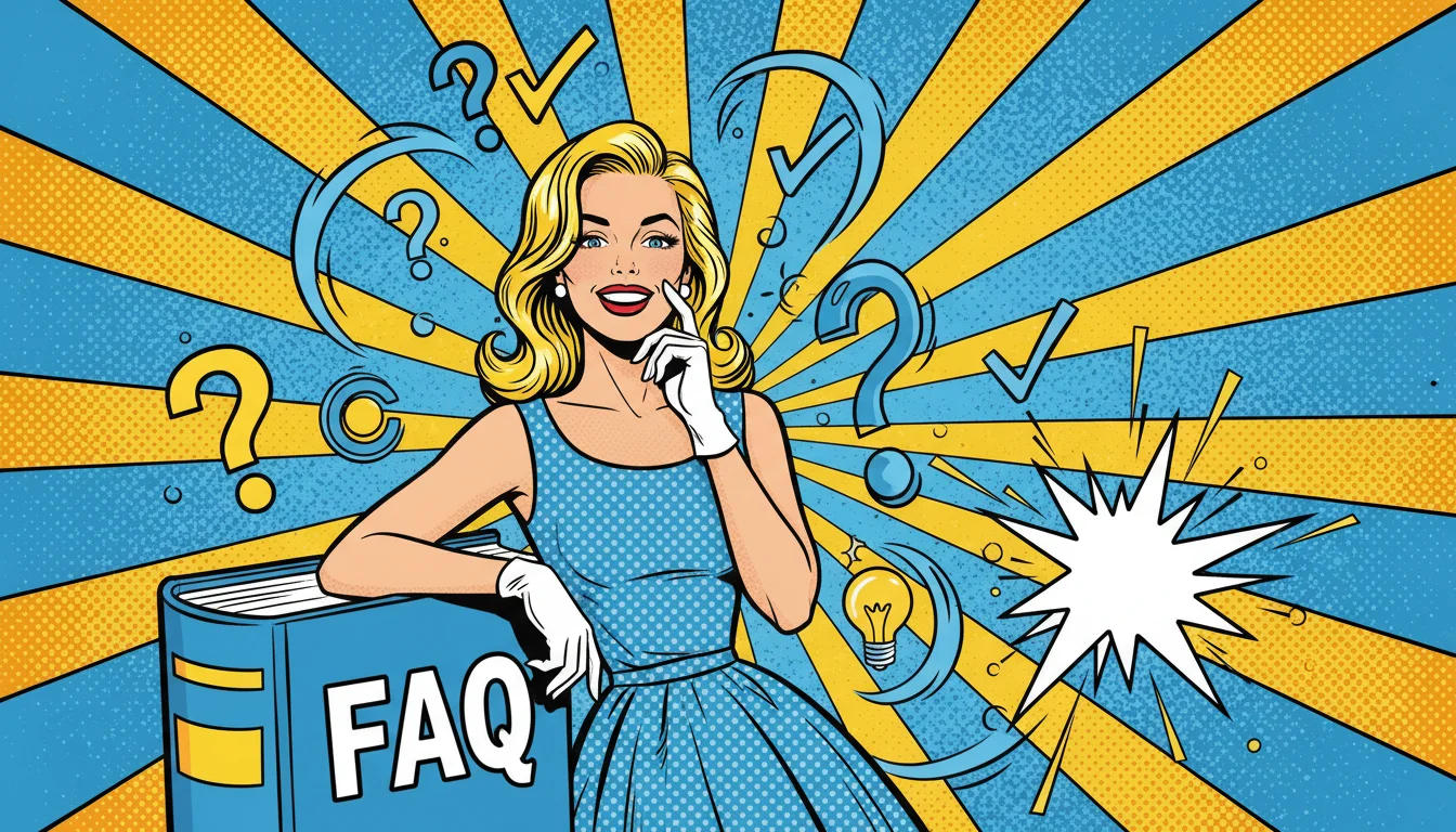 Blonde whiz consults mega FAQ tome, wrapping up AI search queries with a smile.